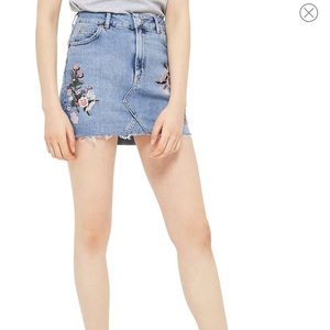 Topshop Embroidered Denim Miniskirt